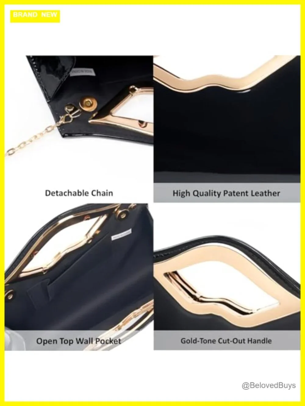 Vegan Leather Lip Handle Evening Clutch 3-in-1